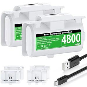 HYLICOOL Xbox One/Xbox Series X|S 컨트롤러, 2x4800mWh Xbox 컨트롤러 배터리 팩, Xbox Series X/S, Xbox One/Elite, Xbox One S/X LED 표시기용 재생 및 충전 키트