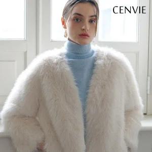 센비 25FW 엘린 FAUX 브이 폭스 퍼 자켓 하프 코트