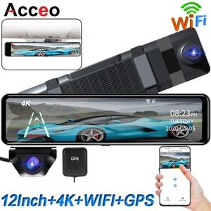 스타터 모터 ACCEO 4K WIFI Dashcam 12인치 자동차 DVR 백미러 레코더 대시 캠 지원 1080P 소니 호환 블랙