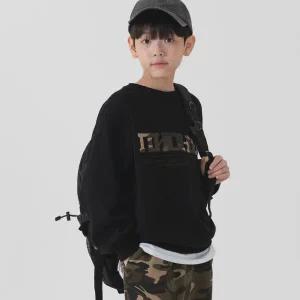 [보리보리/피아네르 키즈]키즈/주니어_카모 아플리케 오버핏 맨투맨 (블랙)