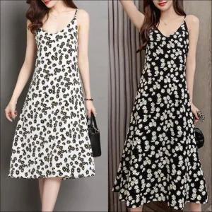 [오노마] ONM 여자 민소매 끈나시 꽃무늬 미디 원피스 바닷가