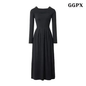 [GGPX]핀턱 오프숄더 플레어 롱 니트 원피스 (GODOW035D)