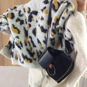 브러쉬 레오파드 배색 호피 패턴 라운드 모헤어 가을 니트가디건 (2color)