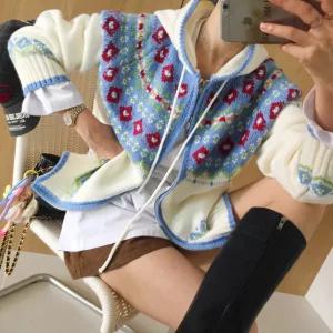 실버벨 노르딕 패턴 루즈핏 니트 후드집업 (2color)