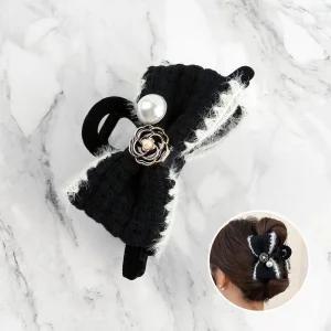 니트 리본 헤어 집게핀 블랙 1P 긴머리집게핀 집게핀 머리핀 이쁜머리핀