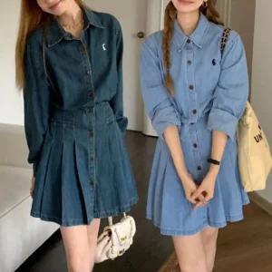 여성 A라인스커트 카라 청미니 데님스커트 허리잘록 데님 셔츠형미니