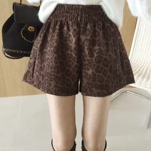 딥호피 레오파드 패턴 하이웨스트 포켓 A라인 밴딩 가을반바지