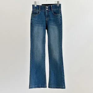 [하프클럽/]여성 투버튼 워시드 나팔 하이웨스트 청바지