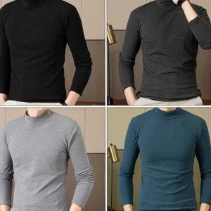 남자 폴라티 티셔츠 기모 레이어드 데일리 남성 반목 목폴라 폴라티 티셔츠 겨울 베이직 이너웨어