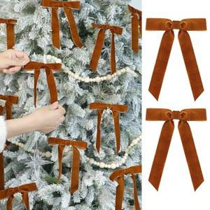 플레어 선물 24개 빈티지 벨벳 크리스마스 보우 장식품 - 트리 장식, 화환, 포장, 벽난로 및 장식을 위한 5 x 7 인치 라이트 브라운 럭셔리 리본