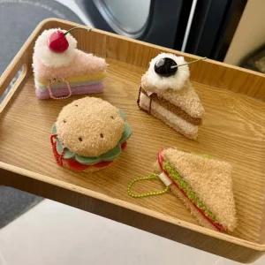 부들털 푸드 인형키링 4종 초코케이크 무지개케익 햄버거 샌드위치 열쇠고리 햄버거 패스트푸드 초코케이크