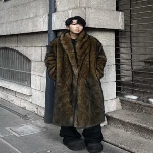 고고딜 남성 겨울 인조폭스퍼 롱코트 퍼 코트 모피 자켓