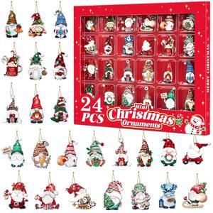 미니 크리스마스 장식품, 수에즈 귀여운 미니어처 놈 트리 장식품 24종 세트 어드벤트 캘린더 필러, 내구성이 뛰어나고 잘 만들어진 나무 피규어, 금 고리가 있어 쉽게 걸 수 있습니다
