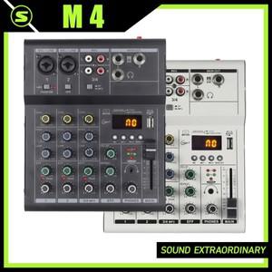 전문가용 4채널 오디오 믹서 DJ 노래방 미니 소형 휴대용 PC 녹음 믹싱 콘솔 USB MP3 48V 팬텀 파워 포함