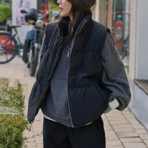 하이넥 집업 패딩 조끼 여성 빅사이즈