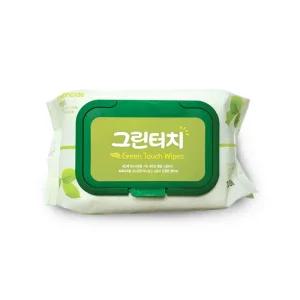 국산 그린터치 캡형 물티슈 대용량 100매 10팩 청결티슈 아기 가정용