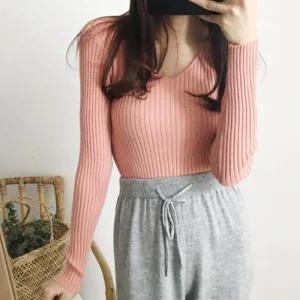 [아우트]골지니트 브이넥 베이직 짜임 니트