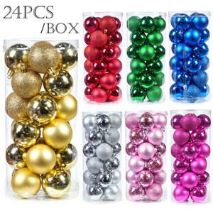2025 크리스마스 트리 장식 24개 3cm 볼 골드 레드 그린 행잉 나비다드 홈 데코