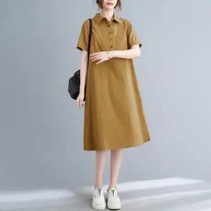 [하프클럽/]은창]체스트 포켓 카라넥 면 원피스 여름원피스 치마 빅사이즈