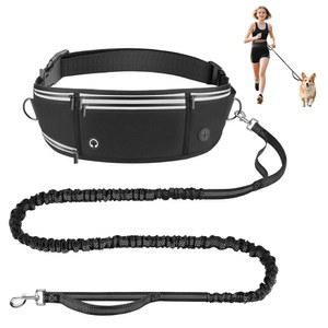 펫쿠즈 핸즈 프리 목줄과 허리 벨트 지퍼 파우치 달리기 걷기 조깅 하이킹을 위한 헤비 듀티 목줄 대형 중형견을 전문가용 엉킴 반사 컨트롤 리드