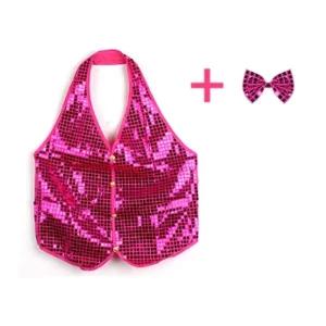 반짝이조끼세트(핑크)-대마술용 파티 리본 보우타이 반짝이보 반짝이의상 행사 반짝이 사옷