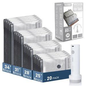 충전식 전기 펌프가 포함된 20팩 여행용 진공 보관 가방, 수하