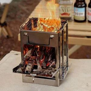 휴대용 화목 난로 접이식 야외용 캠핑 미니 화목 난로 사각 불멍 캠핑용 이동식 연소기 티타늄 소형