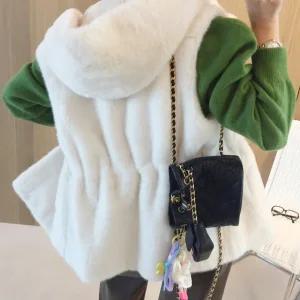 루이 허리스트링 루즈핏 페이크 밍크퍼 후드 조끼베스트 (3color)