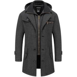 크리스누노 남성 클래식 롱 완두콩 코트 따뜻한 울 블렌드 겨울 트렌치코트 탈부착 칼라가 있는 싱글 가슴 오버코트