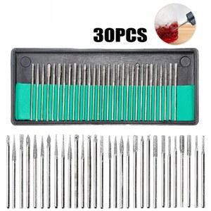 30개 샹크 다이아몬드 버 세트 박스 전동 그라인더 파워 액세서리 연마 드릴 비트 툴 2 35/3mm