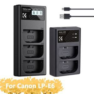 K & F LP-E6 듀얼 채널  트리플 슬롯 충전기 LP E6 캐논 EOS 카메라 R5 C R6 Mark II R7 50DS 6D 7D 90D 80