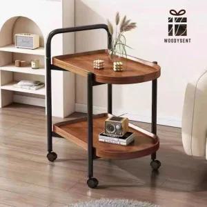 이동식 트롤리 테이블 식당 웨건 카페 병원 높이 조리원 68cm 2단 원목 엔틱