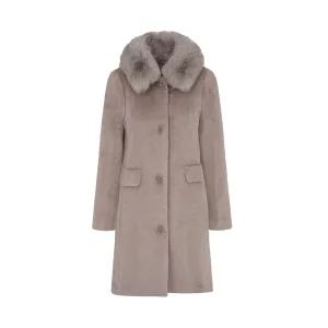 [크로커다일레이디] 크로커다일 레이디 폭스 카라 솔리드 알파카 롱 코트CLDWCT109