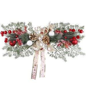 ACRYCS 현관 문용 인공 크리스마스 장식 겨울 화환 문 레드 베리 리본 솔방울 눈물 야외 벽 상인방 우편함 벽난로 걸이