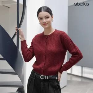 [ab.plus] 라운드넥 꽈배기 니트 가디건 (LSA1MY40A)