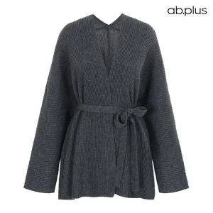 [ab.plus] 브이넥 허리끈 디테일 니트 가디건 (LSA1MY38A)