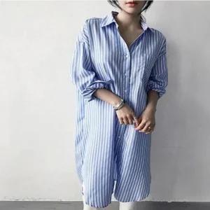 롱셔츠 형 카라 남방 베이직 스트라이프 여성 (49PBc)