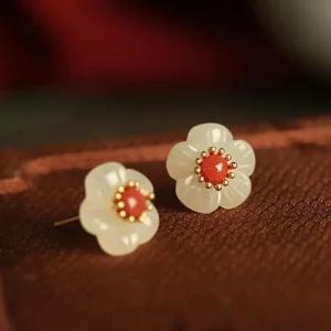 백옥 원석비즈 홍마노 이어링 S925귀걸이 S925 (48zxp)