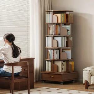 가정용 회전 책꽂이 책장 바퀴 이동식 원목 감성 다용도 수납장