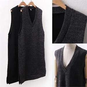 빅사이즈 여성 브이 패치 골지 니트 원피스 H213267