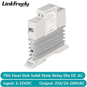 TRA23D25L 25A DC AC 방열판 솔리드 스테이트 릴레이 Din 레일 SSR 3V 5V 12V 24V 입력 24-280VAC 출력 전