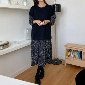 빅사이즈 312 니트플라워배색원피스 DBSO803