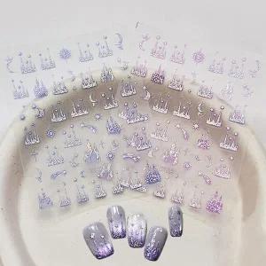 [하프클럽/]네일아트 블루 퍼플 홀로그램 캐슬 메탈 네일스티커