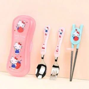 헬로키티 스틸 스푼 포크 케이스 머그컵 세척 4P