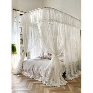 블루 화이트프레임 침실 공주 흰색 침대 공주님 레이스 망사 꾸미기 핑크 모기장 캐노피