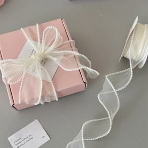 크리스마스 진주 모양 피쉬테일 물결 리본 케이크 부케 장식 요정 숨결 펄럭이는 1PC