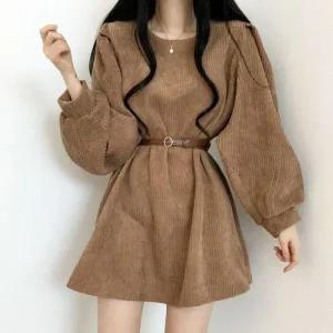 [라일리여성의류] Rly 벨트퍼프 코듀로이 원피스 가을여신룩 데일리미니원