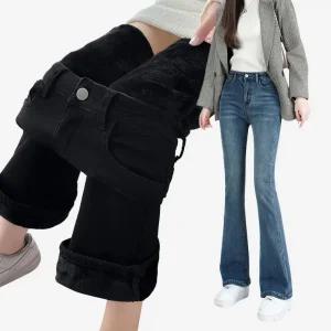 SL-R201/본딩융기모부츠컷청바지 나팔바지 하이웨스트 빅사이즈 여자