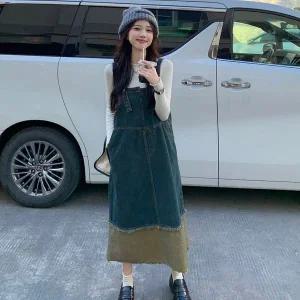 [하프클럽/]빈티지 데님 배색 멜빵 원피스 SDW-OPS-SLLD131