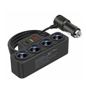 120W 차량용 충전기 쿼드 시거잭 분배기 QC3.0 USB C PD 고속 충전 포트 소켓 (케이블 포함) 12V 24V 자동차 어댑터